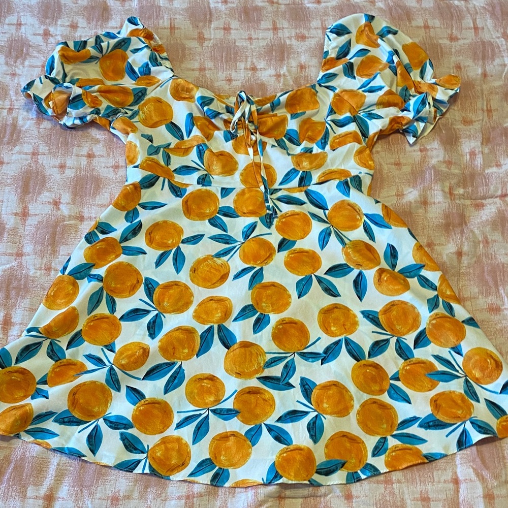 Vibrant Orange Fruit Print Dress